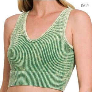 Zenana Washed Green Ribbed Reversible Crop Tank Top